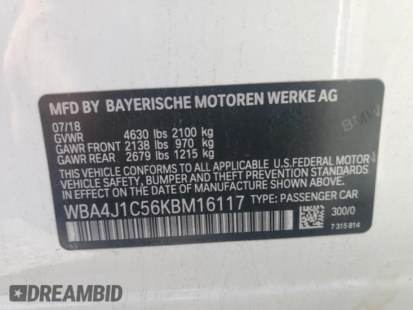 2019 BMW 4 Series 430i z VIN WBA4J1C56KBM16117, wystawiony jako Copart lot #56244725 z przebiegiem 85 754 mil mil oraz Szkoda całkowita • Salvage title. Historia ofert i sprzedaży dostępna na DreamBid. Obrazek 13.