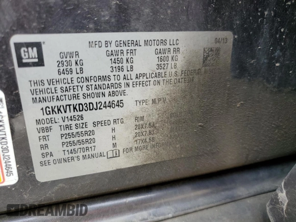 2013 GMC Acadia Denali with VIN 1GKKVTKD3DJ244645, listed as a Copart auction lot 47375925 with 176,554 mi miles and Salvage Title. Bid and sale history available at carsss.com. Image 14.
