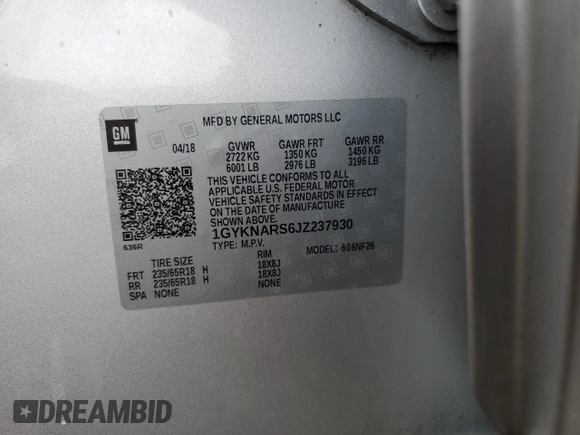 2018 Cadillac XT5 FWD with VIN 1GYKNARS6JZ237930, listed as a Copart auction lot 48826745 with Not provided miles and Salvage title. Bid and sale history available at DreamBid. Image 13.