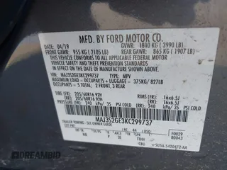 2019 Ford EcoSport SE with VIN MAJ3S2GE3KC299737, listed as a IAAI auction lot 41762805 with 71,465 mi miles and . Bid and sale history available at DreamBid. Image 9.