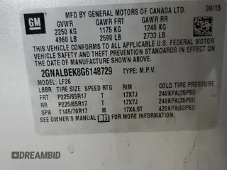 2016 Chevrolet Equinox LS with VIN 2GNALBEK8G6148729, listed as a Copart auction lot 50101335 with 121,601 mi miles and Salvage Title. Bid and sale history available at carsss.com. Image 12.
