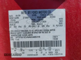 2010 Ford F-150 XL with VIN 1FTFW1EV6AKA65315, listed as a IAAI auction lot 40205081 with 222,866 mi miles. Bid and sale history available at carsss.com. Image 9.