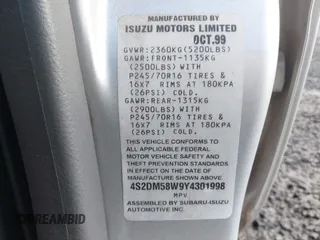 2000 Isuzu Rodeo z VIN 4S2DM58W9Y4301998, wystawiony jako IAAI lot #41265011 z przebiegiem 222 659 mil mil oraz . Historia ofert i sprzedaży dostępna na DreamBid. Obrazek 9.