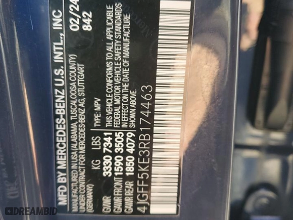 2024 Mercedes-Benz GLS with VIN 4JGFF5KE3RB174463, listed as a Copart auction lot 48996445 with 14,786 mi miles and Salvage Title. Bid and sale history available at carsss.com. Image 13.