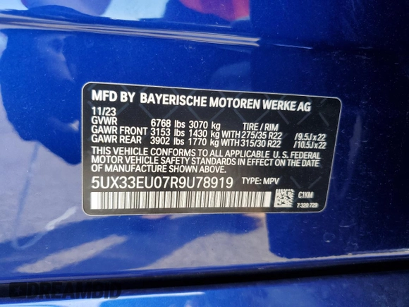 2024 BMW X5 M60i with VIN 5UX33EU07R9U78919, listed as a Copart auction lot 70676234 with 14,301 mi miles and Salvage Title. Bid and sale history available at carsss.com. Image 13.