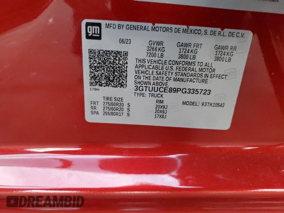 2023 GMC Sierra 1500 Elevation z VIN 3GTUUCE89PG335723, wystawiony jako Copart lot #85942744 z przebiegiem 19 582 mil mil oraz Szkoda całkowita • Salvage title. Historia ofert i sprzedaży dostępna na DreamBid. Obrazek 12.