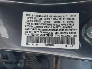 2016 Honda Civic Sedan EX with VIN 19XFC2F75GE249557, listed as a IAAI auction lot 41949839 with 79,308 mi miles. Bid and sale history available at carsss.com. Image 9.