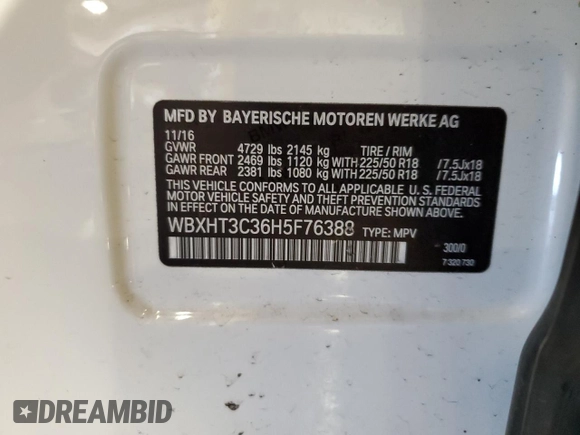 2017 BMW X1 xDrive28i with VIN WBXHT3C36H5F76388, listed as a Copart auction lot 48435305 with 51,841 mi miles and Salvage title. Bid and sale history available at DreamBid. Image 13.