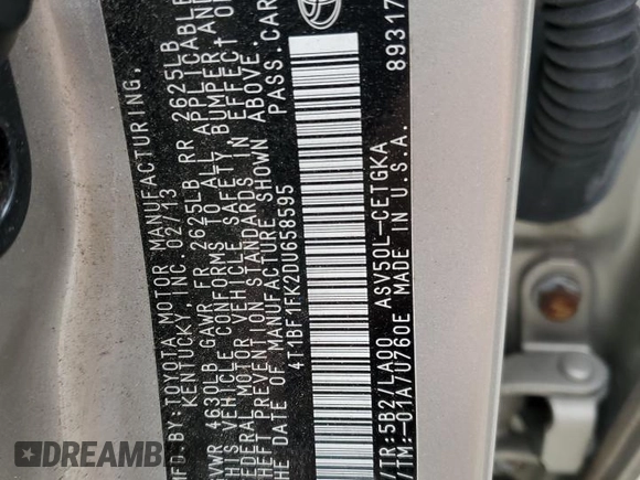 2013 Toyota Camry L with VIN 4T1BF1FK2DU658595, listed as a Copart auction lot 45055915 with 143,749 mi miles and Salvage Title. Bid and sale history available at DreamBid. Image 12.