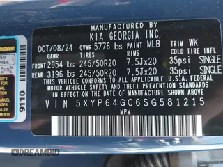2025 Kia Telluride S with VIN 5XYP64GC6SG581215, listed as a IAAI auction lot 42295271 with 17,941 mi miles and . Bid and sale history available at DreamBid. Image 9.