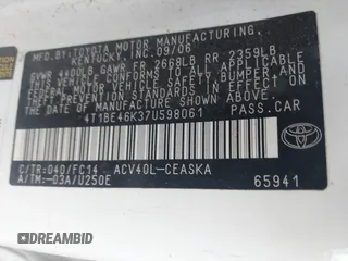 2007 Toyota Camry CE with VIN 4T1BE46K37U598061, listed as a IAAI auction lot 42132451 with 293,648 mi miles and . Bid and sale history available at DreamBid. Image 9.