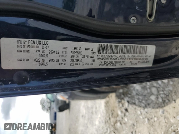 2018 Jeep Compass Sport с VIN 3C4NJCAB9JT233089, выставлен на аукционе Copart как лот 57080305 с пробегом 70 879 миль миль и Списание • Salvage title. История ставок и продаж доступна на DreamBid. Изображение 13.