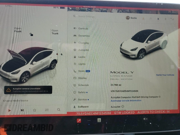 2022 Tesla Model Y Long Range with VIN 7SAYGAEE4NF534588, listed as a Copart auction lot 53274995 with 20,768 mi miles and Salvage Title. Bid and sale history available at DreamBid. Image 9.