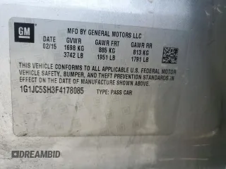 2015 Chevrolet Sonic LT with VIN 1G1JC5SH3F4178085, listed as a Copart auction lot 61368025 with 136,457 mi miles and Clean title. Bid and sale history available at DreamBid. Image 12.