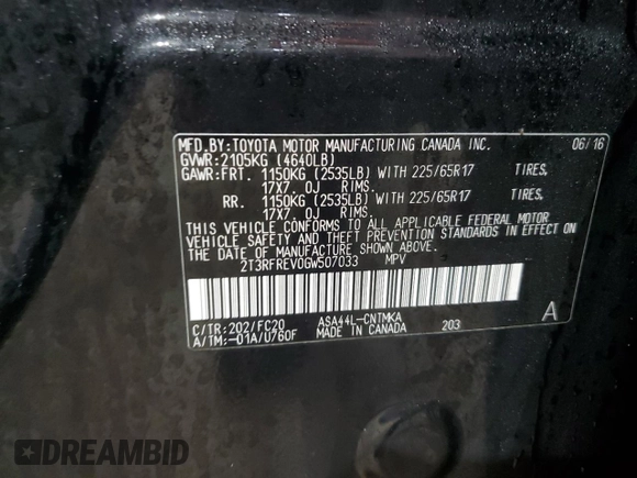 2016 Toyota RAV4 XLE z VIN 2T3RFREV0GW507033, wystawiony jako Copart lot #86427114 z przebiegiem 115 268 mil mil oraz Szkoda całkowita • Salvage title. Historia ofert i sprzedaży dostępna na DreamBid. Obrazek 14.