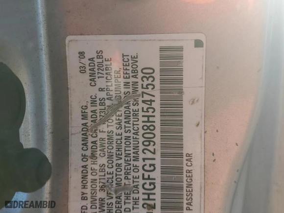 2008 Honda Civic Cpe EX-L with VIN 2HGFG12908H547530, listed as a Copart auction lot 50974715 with 128,597 mi miles and Salvage Title. Bid and sale history available at carsss.com. Image 14.