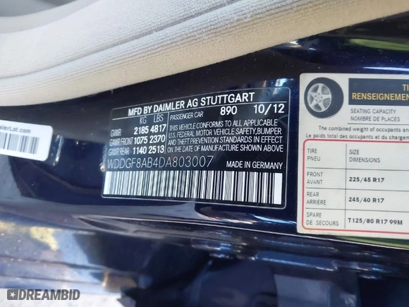 2013 Mercedes-Benz C-Class C 300 Sport with VIN WDDGF8AB4DA803007, listed as a IAAI auction lot 41750945 with 161,677 mi miles. Bid and sale history available at carsss.com. Image 9.