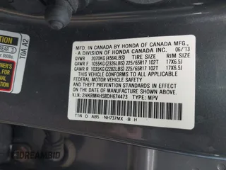 2013 Honda CR-V EX with VIN 2HKRM4H58DH674473, listed as a IAAI auction lot 41663268 with 53,997 mi miles and . Bid and sale history available at carsss.com. Image 9.