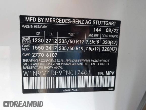 2023 Mercedes-Benz EQB 350 z VIN W1N9M1DB9PN017401, wystawiony jako IAAI lot #40860241 z przebiegiem 16 335 mil mil oraz . Historia ofert i sprzedaży dostępna na DreamBid. Obrazek 9.