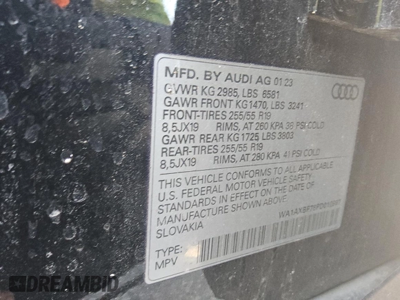 2023 Audi Q7 Premium with VIN WA1AXBF78PD010997, listed as a Copart auction lot 48473305 with 40,258 mi miles and Clean title. Bid and sale history available at DreamBid. Image 13.
