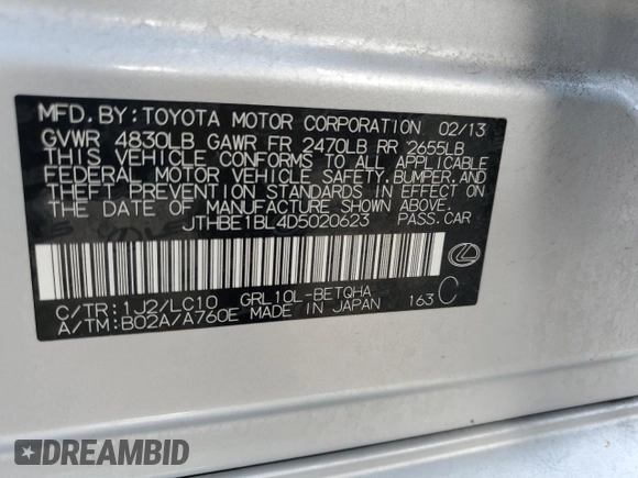 2013 Lexus GS 350 z VIN JTHBE1BL4D5020623, wystawiony jako Copart lot #57335025 z przebiegiem 160 286 mil mil oraz Szkoda całkowita • Salvage title. Historia ofert i sprzedaży dostępna na DreamBid. Obrazek 12.
