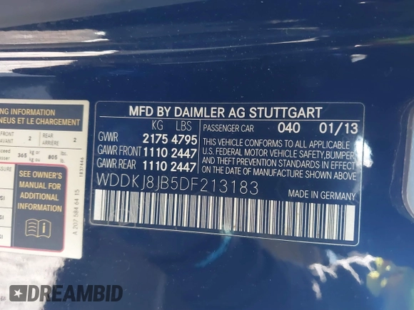 2013 Mercedes-Benz E-Class E 350 with VIN WDDKJ8JB5DF213183, listed as a IAAI auction lot 41891419 with 132,564 mi miles. Bid and sale history available at carsss.com. Image 9.