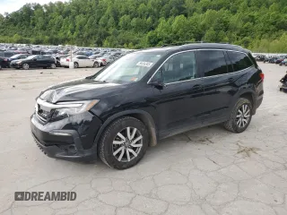 2021 Honda Pilot EX-L with VIN 5FNYF6H55MB044488, listed as a Copart auction lot 58496355 with 76,846 mi miles and Salvage title. Bid and sale history available at DreamBid. Image 1.