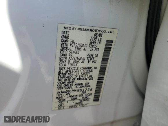 2009 Infiniti QX56 with VIN 5N3AA08C29N901728, listed as a Copart auction lot 45585905 with 107,649 mi miles and Salvage Title. Bid and sale history available at carsss.com. Image 13.