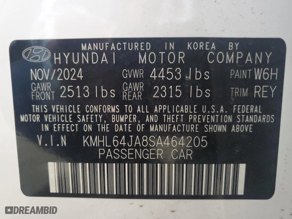 2025 Hyundai Sonata SEL with VIN KMHL64JA8SA464205, listed as a Copart auction lot 53819295 with 6,986 mi miles and Clean Title. Bid and sale history available at carsss.com. Image 12.