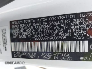2022 Toyota Mirai XLE с VIN JTDAAAAA4NA005508, выставлен на аукционе IAAI как лот 42497748 с пробегом 29 745 миль миль и . История ставок и продаж доступна на DreamBid. Изображение 9.