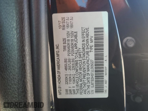 2018 Acura RDX Technology with VIN 5J8TB3H57JL005027, listed as a Copart auction lot 46951465 with 128,041 mi miles and Salvage Title. Bid and sale history available at DreamBid. Image 13.