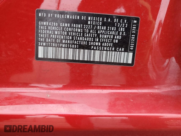 2023 Volkswagen Jetta GLI Autobahn with VIN 3VW1T7BU1PM015891, listed as a Copart auction lot 82479854 with 43,906 mi miles and Salvage title. Bid and sale history available at DreamBid. Image 12.