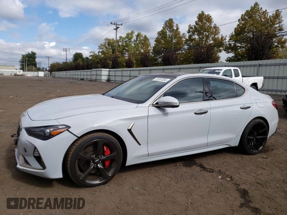 2019 Genesis G70 3.3T Advanced with VIN KMTG34LE8KU037427, listed as a Copart auction lot 73787334 with 57,720 mi miles and Salvage Title. Bid and sale history available at carsss.com. Image 1.