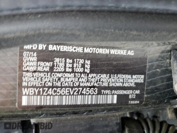 2014 BMW i3 с VIN WBY1Z4C56EV274563, выставлен на аукционе Copart как лот 54438045 с пробегом Не указан миль и Списание • Salvage title. История ставок и продаж доступна на DreamBid. Изображение 12.