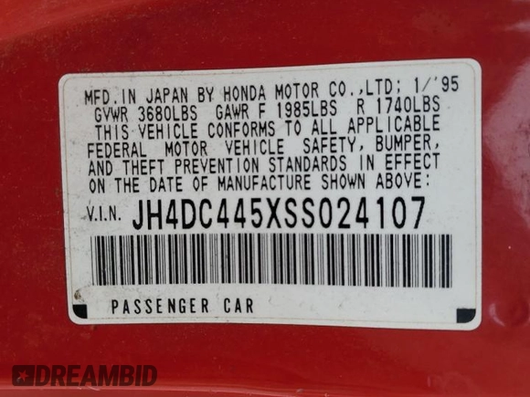 1995 Acura Integra LS z VIN JH4DC445XSS024107, wystawiony jako Copart lot #74198764 z przebiegiem 209 117 mil mil oraz Szkoda całkowita • Salvage title. Historia ofert i sprzedaży dostępna na DreamBid. Obrazek 15.