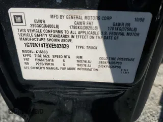 1999 GMC New Sierra 1500 SLE with VIN 1GTEK14T9XE503839, listed as a Copart auction lot 54868515 with 217,129 mi miles and Salvage Title. Bid and sale history available at carsss.com. Image 13.