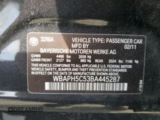2011 BMW 3 Series 328i с VIN WBAPH5C53BA445287, выставлен на аукционе Copart как лот 57314625 с пробегом 82 026 миль миль и Списание • Salvage title. История ставок и продаж доступна на DreamBid. Изображение 13.