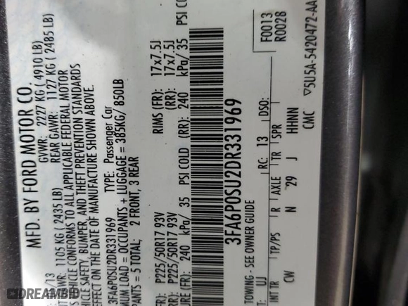 2013 Ford Fusion Energi Titanium with VIN 3FA6P0SU2DR331969, listed as a Copart auction lot 46814385 with 146,303 mi miles and Non Repairable. Bid and sale history available at carsss.com. Image 12.