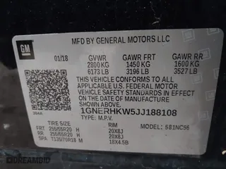 2018 Chevrolet Traverse LT Leather with VIN 1GNERHKW5JJ188108, listed as a IAAI auction lot 40993338 with 108,816 mi miles. Bid and sale history available at carsss.com. Image 9.