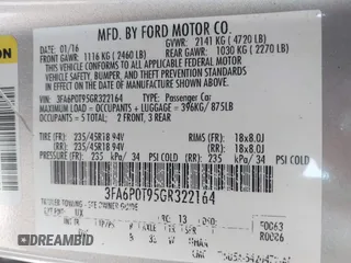 2016 Ford Fusion SE with VIN 3FA6P0T95GR322164, listed as a IAAI auction lot 42553970 with 123,416 mi miles and . Bid and sale history available at DreamBid. Image 9.
