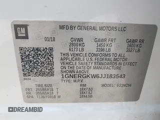 2018 Chevrolet Traverse LT Cloth with VIN 1GNERGKW6JJ183543, listed as a IAAI auction lot 42471508 with 78,888 mi miles and . Bid and sale history available at DreamBid. Image 9.