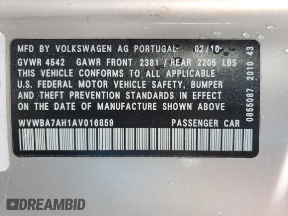 2010 Volkswagen Eos Komfort с VIN WVWBA7AH1AV016859, выставлен на аукционе Copart как лот 49053605 с пробегом 98 557 миль миль и Чистый • Clean title. История ставок и продаж доступна на DreamBid. Изображение 12.