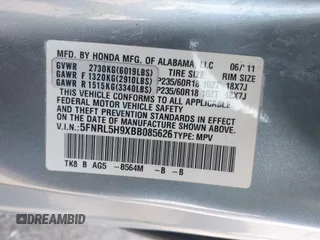 2011 Honda Odyssey Touring with VIN 5FNRL5H9XBB085626, listed as a IAAI auction lot 41890577 with 178,317 mi miles and . Bid and sale history available at DreamBid. Image 9.