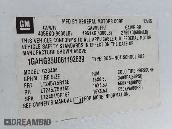 2006 Chevrolet Express Passenger with VIN 1GAHG35U061192639, listed as a IAAI auction lot 42465565 with 208,587 mi miles and . Bid and sale history available at DreamBid. Image 9.