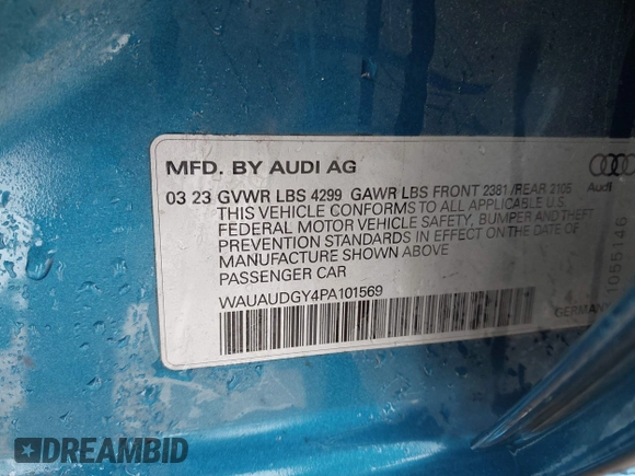 2023 Audi A3 Premium with VIN WAUAUDGY4PA101569, listed as a IAAI auction lot 42217506 with 53,675 mi miles and . Bid and sale history available at DreamBid. Image 9.