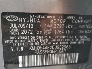 2013 Hyundai Elantra GLS с VIN KMHDH4AE2DU932965, выставлен на аукционе Copart как лот 54442845 с пробегом 123 465 миль миль и Списание • Salvage title. История ставок и продаж доступна на DreamBid. Изображение 12.