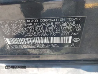 2007 Lexus IS 250 with VIN JTHBK262772051192, listed as a IAAI auction lot 42593448 with 165,913 mi miles and . Bid and sale history available at DreamBid. Image 9.