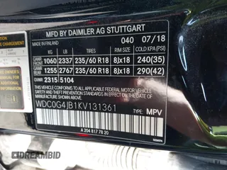 2019 Mercedes-Benz GLC 300 with VIN WDC0G4JB1KV131361, listed as a IAAI auction lot 42438073 with 35,762 mi miles and . Bid and sale history available at DreamBid. Image 9.