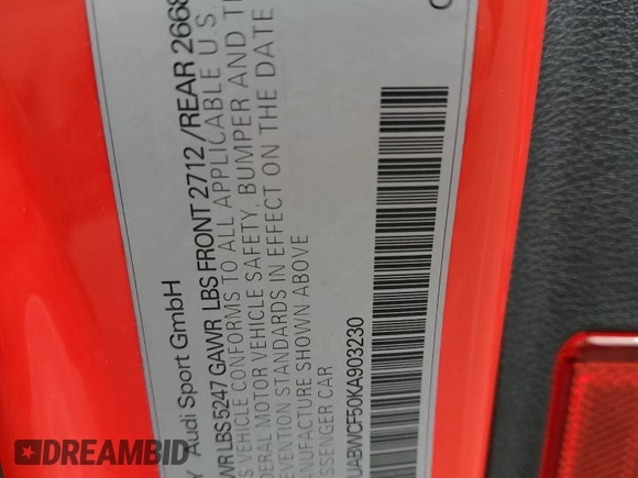2019 Audi RS 5 Sportback z VIN WUABWCF50KA903230, wystawiony jako Copart lot #53133505 z przebiegiem 55 342 mil mil oraz Szkody całkowita. Historia ofert i sprzedaży dostępna na DreamBid. Obrazek 14.