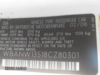 2008 BMW 5 Series 535i with VIN WBANW13518CZ80301, listed as a IAAI auction lot 41609398 with 235,554 mi miles and . Bid and sale history available at carsss.com. Image 9.